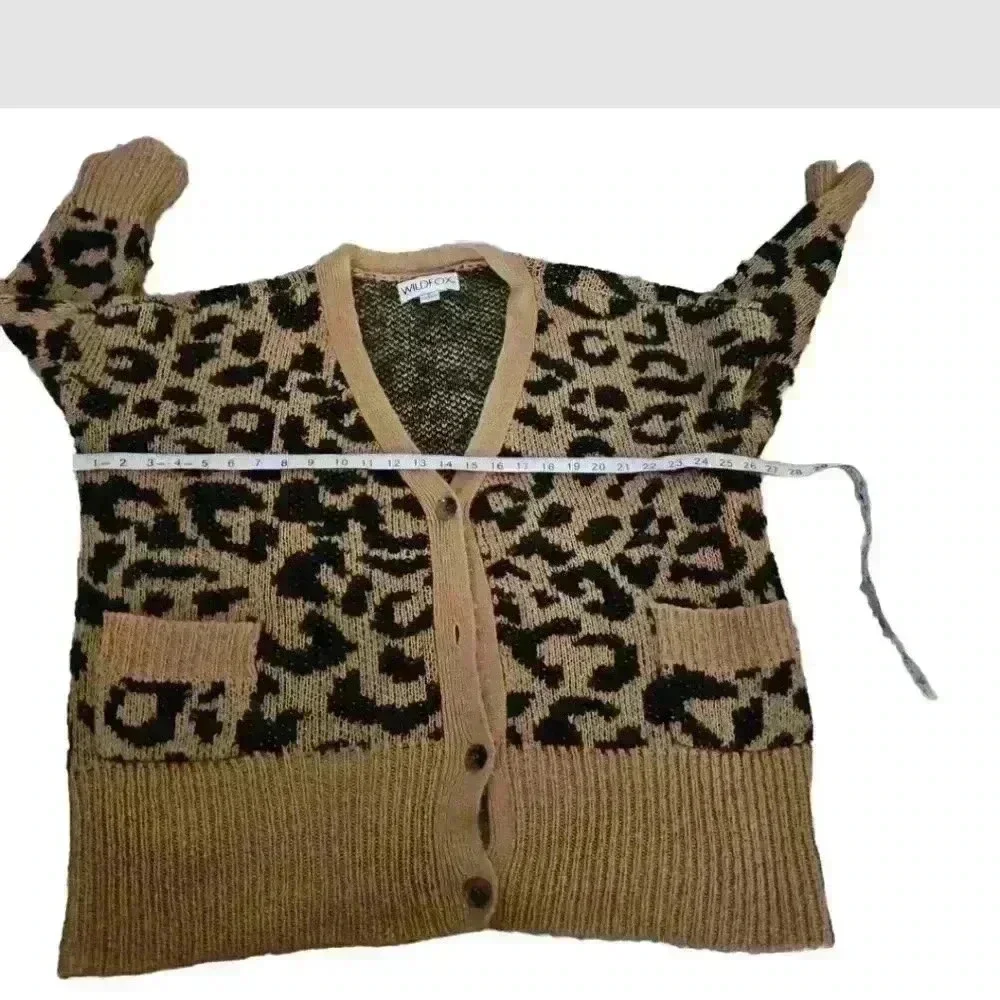 Wildfox Womens Tan Roar Tilly Leopard Print Slouchy Soft Cardigan Sweater S